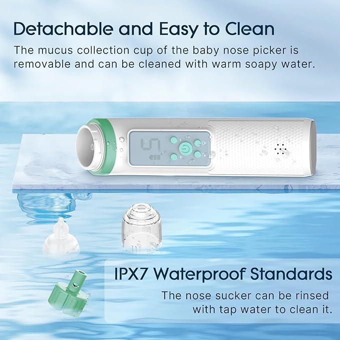 Nasal Aspirator for Baby,Electric Nose Suction for Baby Nose Sucker ,Rechargeable Nose Cleaner for Toddler with 5 Suction Levels,Waterproof Nose Aspirator with Music Light Function, Deep Green
