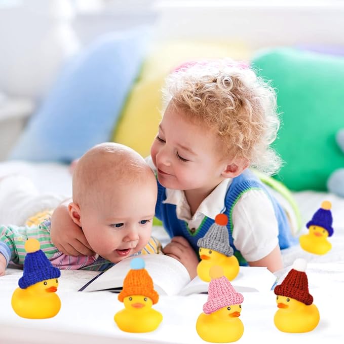 Chivao 12 Pcs Rubber Ducks with 12 Sunglasses/ Hats/ Headwear Small Mini Carnival Cruise Birthday Rubber Duckies Bathtub Toys in Bulk(Duck with Hats,Yellow)