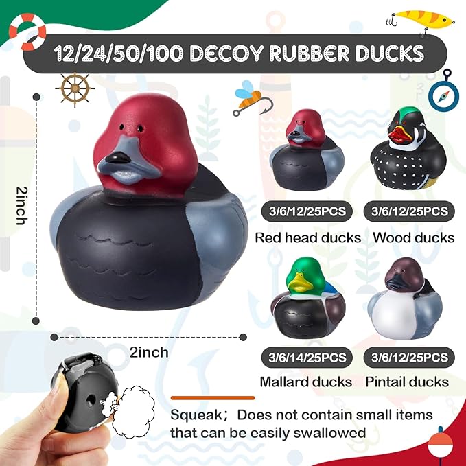 Deekin 50 Pcs Mallard Rubber Ducks 2 Inch Decoy Duck Themed Party Favors Mallard Rubber Ducks for Ducky Hunting Party Cruise Ships for Shower Birthday Gift Activity (Decoy Duck)