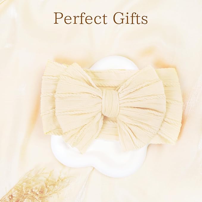 JOYOYO 3 Pcs Soft Wide Turban Baby Headbands with Double-Layer Bow for Baby Girls, Newborns, Toddlers(White, Beige, Black)