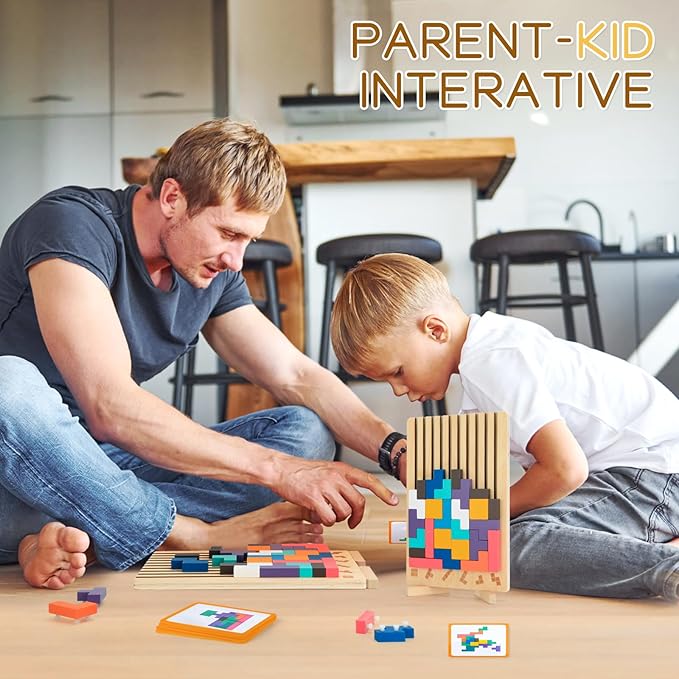 Wooden Stacking Puzzle Toy,3D Colored Wooden Puzzle,Russian Montessori Brain Blocks Puzzles Toys for Boys and Girls,Board Jigsaw Game Toys for Brain Teasers for Toddlers 3-8Years