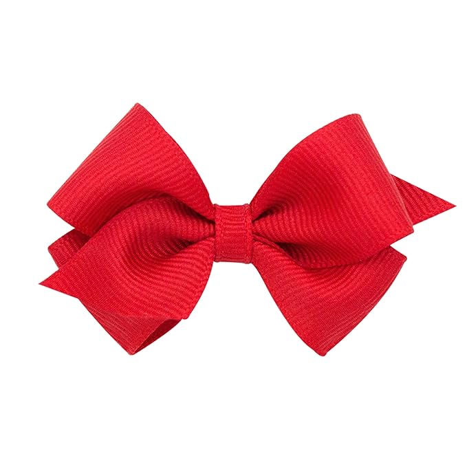 Wee Ones Girls' Classic Grosgrain Hair Bows with Plain Wrap Center, No-Slip Hair Clip, Handmade, Red, Wee