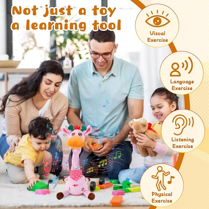 Dancing Talking Giraffe Plush Toy, Funny Singing Recording & Repeating Musical Giraffe, Unique Valentine's Day Gift for Girlfriend Boyfriend, Interactive Fun for Baby Toddlers Kids(Purple)