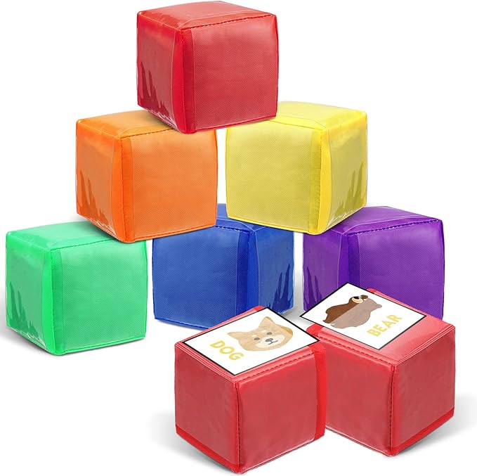 Yilloog 6 Pcs 3.15 Inch DIY Photo Pocket Dice Large Clear Foam Dice Playing Cubes Set 6 Sided Stacking Blocks Cubes (Solid Color)
