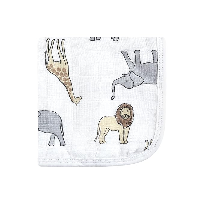 Hudson Baby Unisex Baby Cotton Muslin Washcloths, Modern Neutral Safari, One Size
