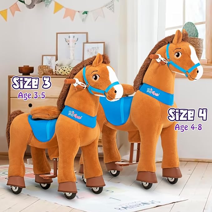 PonyCycle Kids Horse Ride on Toys Plush Interactive Riding Horse Essential Model E for Toddlers 3-4 Walking Rocking Horse, No Electricity, Giddy up Riding Gifts Toys Brown E337