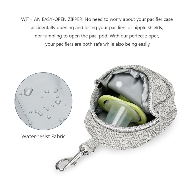 MOMIGO Pacifier Case Bag - Pacifier Holder with Clip for Diaper Bag Stroller Purse Charm, Holds 2 Pacifiers Outdoor Travel (Grey)