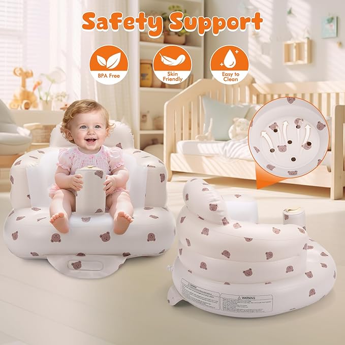 Inflatable Baby Seat for 3-36 Months, Back Support, Built-in Air Pump, Learning to Sit, Blow Up Floor Seat