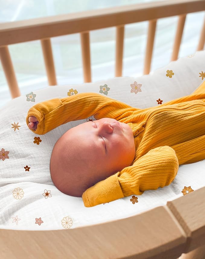 Muslin Baby Lounger Cover, Soft Breathable Newborn Lounger Pillow Cover for Boys Girls Infant (Flower-B)