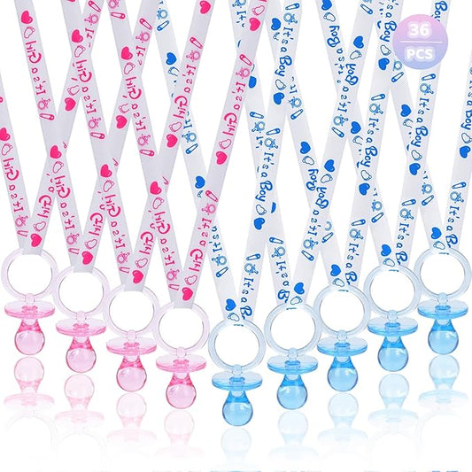 36 Baby Shower Pacifiers Necklace, Acrylic Pacifier Necklace, Pacifier Necklace for Baby Shower Boys Girls Party Favors Charm/Gender Reveal Party Table Scatter/Baby Shower Necklace Game(Blue&Pink)…