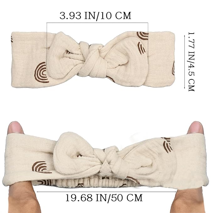 Baby Girl Elastic Muslin Hair Bow Headband, Top Knottedd Solid and Floral Headwrap for Newborn, Infant, Toddlers (CJkhakiset)