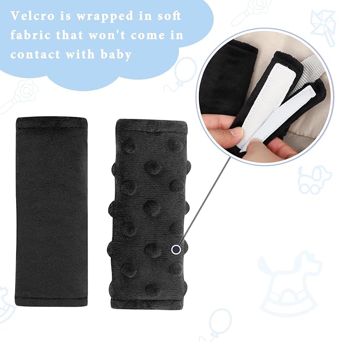 SWESEN Baby Car Seat Belt Covers for Boys and Girls, Carseat Shoulder Padding, Soft Car Seat Neck Cover, Mink Car Seat Straps Shoulder Pads, Solid Colour Stroller Strap Cover for Baby Kids, Black