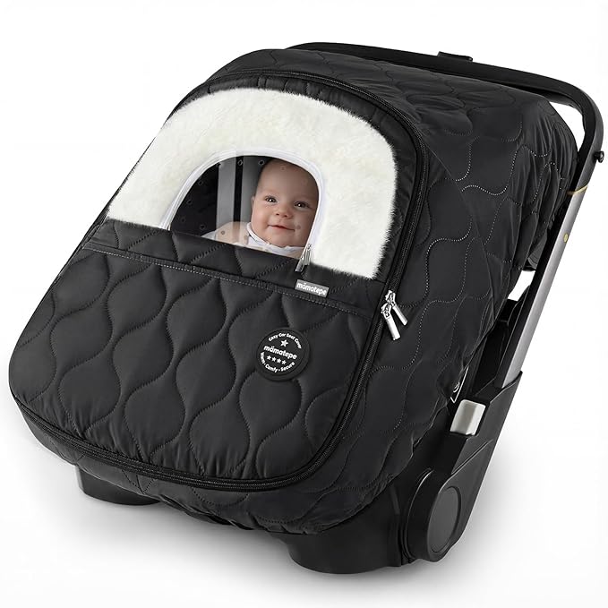 Winter Baby Car Seat Cover, Waterproof, Windproof Warm Fleece Breathable with Full Zipper for Newborn Car Seat, Black