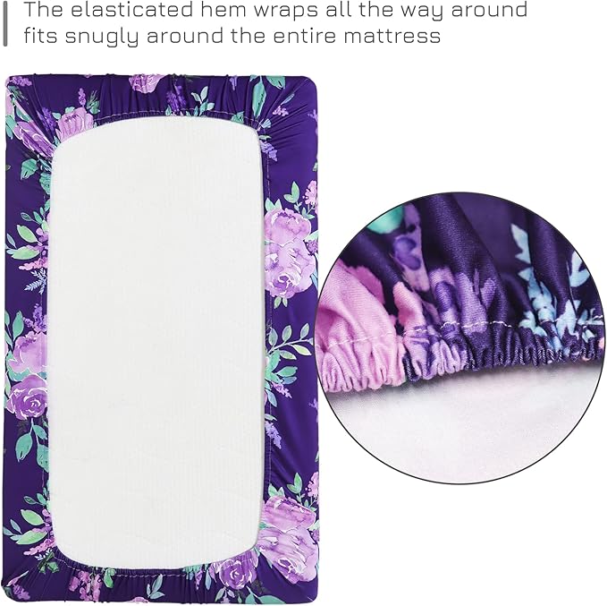 Pack N Play Sheets Portable Playard Mini Crib Mattress Sheet Soft Breathable Playard Cover for Baby Girl Purple Flower
