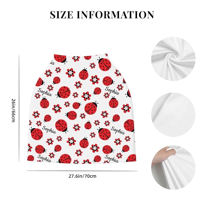Personalized Baby Car Seat Cover for Boys Girls, Custom Lady Bug Nursing Covers for Breastfeeding with Name, Infant Stroller Cover, Baby Carseat Canopy for Newborn, Multiuse Car Seat Canopies