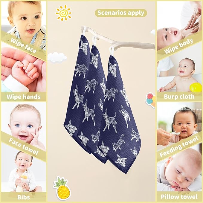 vvfelixl Blue Heeler Dog Baby Burp Cloths Baby Muslin Washcloths for Boys Girls Cotton Babys Face Towel for Newborn Soft 11.8 X 11.8 in, 5 Pack