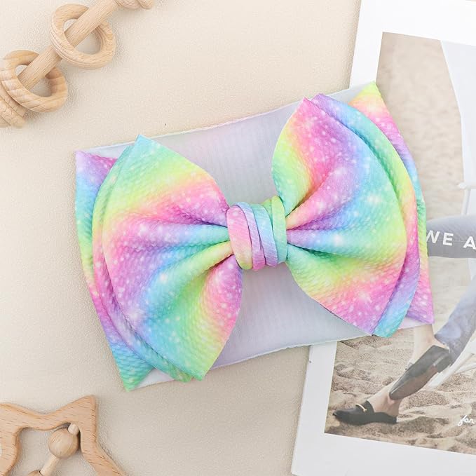 YanJie 7'' Rainbow Headbands for Baby Girls Newborn Infant Toddler Kids Hair Bows Girl Hair Accessories Dreamy Colorful Fashion Head Bow