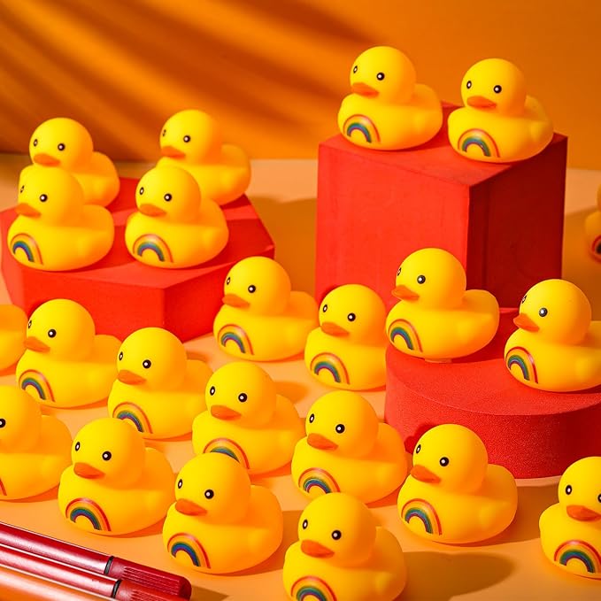 48 Pcs Rainbow Rubber Duck, Bulk Mini LGBT Pride Rubber Ducks Colorful Float Rubber Duck Bath Toys for Rainbow Colorful Birthday Party LGBT Party Favors Bath Toys