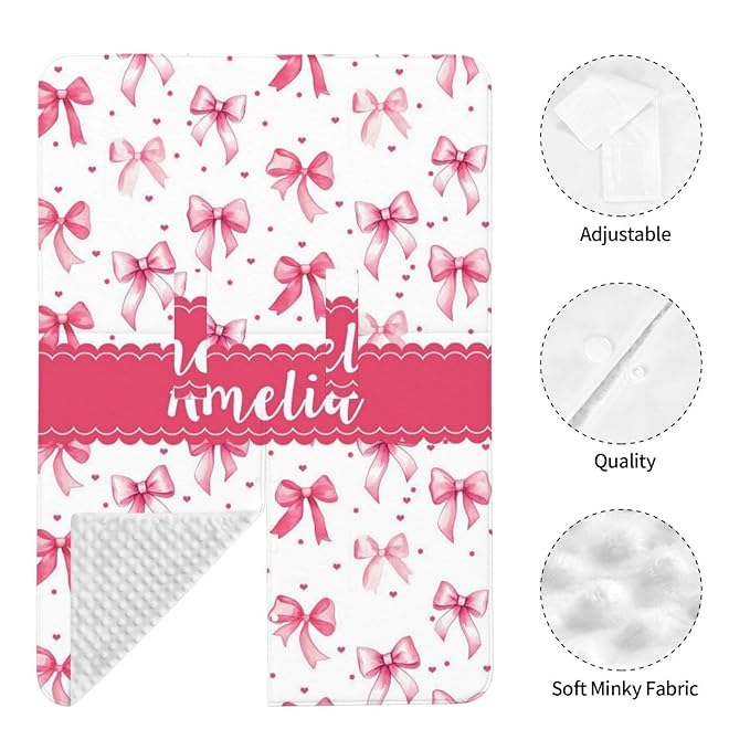 Personalised Baby Car Seat Cover with Name, Customized Bows Carseat Covers for Girls, Windproof Sun Protection Baby Carseat Canopy, Multi-use Nursing Breastfeeding Covers for Infant