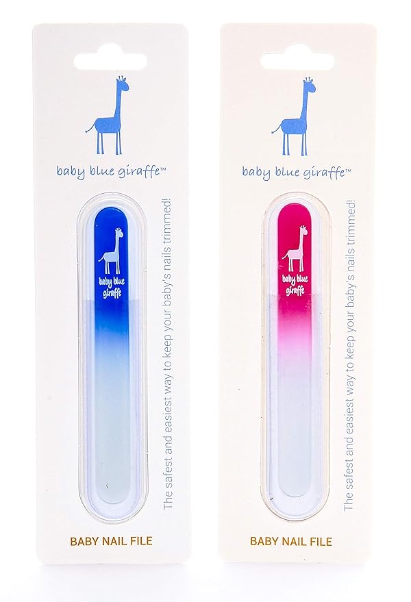 Baby Nail File by baby blue giraffe (Blue & Pink) The Original Glass Baby Nail File- 100% Made in Europe (2 Blue and 2 Pink Combo)