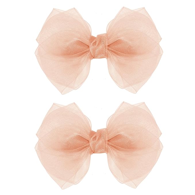 Korean Pink Mesh Hair Bow Clips 4" for Toddler Girls Organza Double Tulle Bow-Knot Alligator Barrettes Summer Wedding Pageant First Communion Party Dress Decor Accessory Birthday Valentines Gift