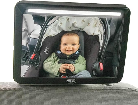 Toddleroo by North States - Deluxe LED Baby Car Mirror with Light: Rear Facing Car Seat Mirror for Baby - Wide View & Shatterproof - Black