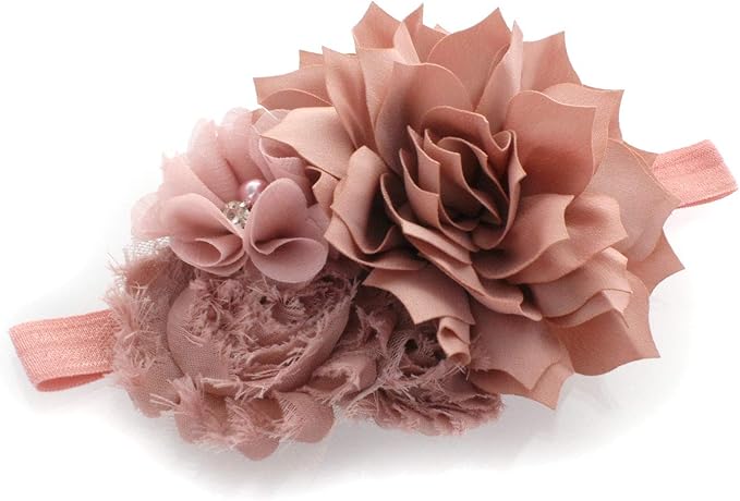 My Lello Shabby Fabric Flower Cluster Headbands Baby - Girls - Toddler Stretchy Elastic