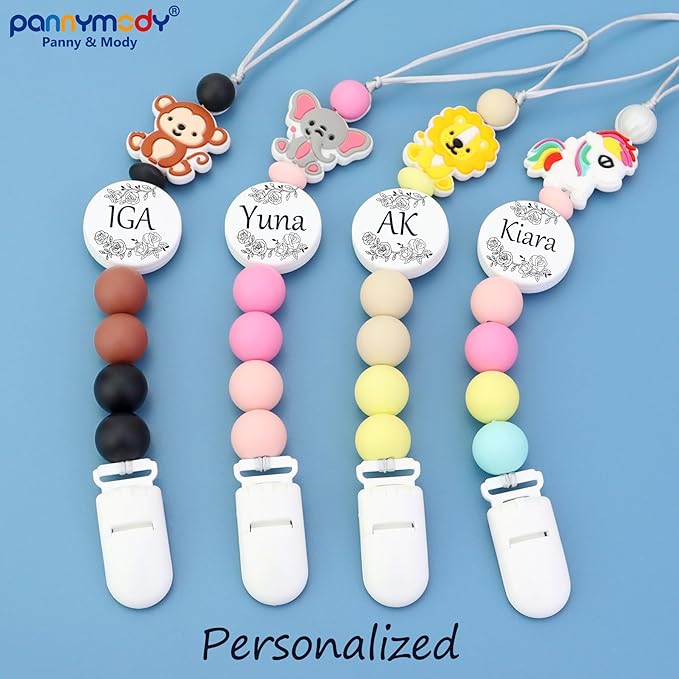 Custom Baby Pacifier Holder Clip with Name, Personalized Name Pacifier Clip for Boys and Girls Fits for Most Pacifiers (Monkey)