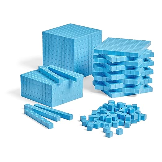 hand2mind Blue Plastic Base Ten Blocks Complete Classroom Set, Place Value Blocks, Counting Cubes, Math Blocks Kindergarten, Manipulative Kit for Mathematics for Elementary Teachers (Set of 161)