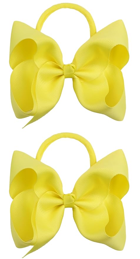 2Pcs 6 Inches Ribbon Baby Girls Headbands Infant Elastic Hairbands Large Cheer Bow Hair Band Accessories for Child Toddlers Girls (Yellow)
