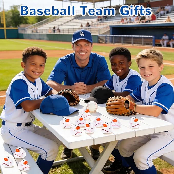 SCIONE 28 Pcs Baseball Rubber Ducks Bulk - 2 Inch Sports Theme Duckie Toys for Bath and Pool - Small Duck Figurines for Kids Birthday Party Favors, Classroom Rewards, Goodie Bag Fillers and Carnival