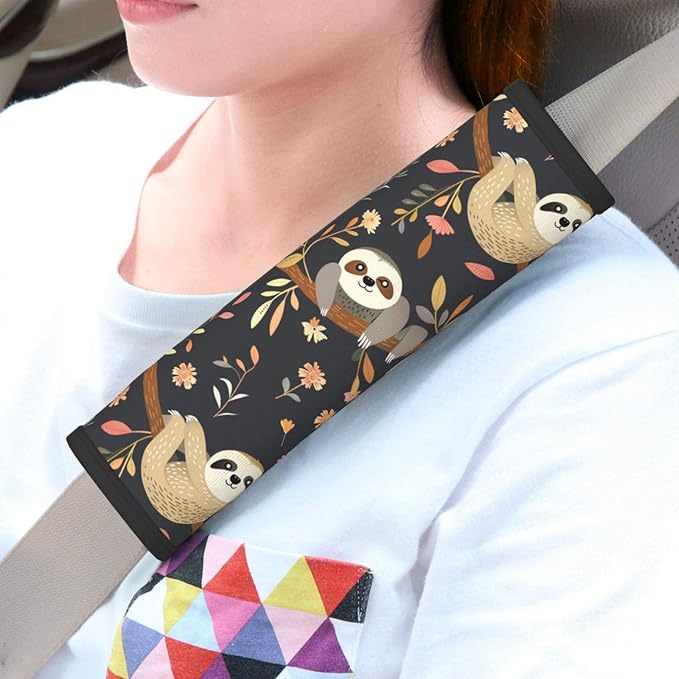 Brown Cute Sloth Tree Seatbelt Pads Fits Cars Trucks SUV Sedans Air Permeability Car Seatbelt Strap Cover, Auto Interior Accessories Protector