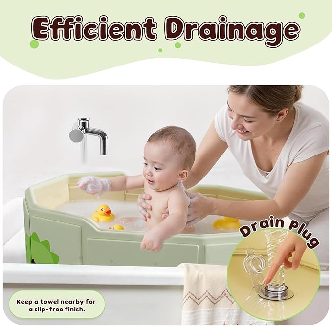 Foldable Baby Bath, Collapsible Baby Bathtub 3M-8Y, Portable Travel Baby Bath Tub with Non-Slip Base, Pop Up Folding Newborn Toddler Shower Tub, Space Saving, Dinosaur Pattern