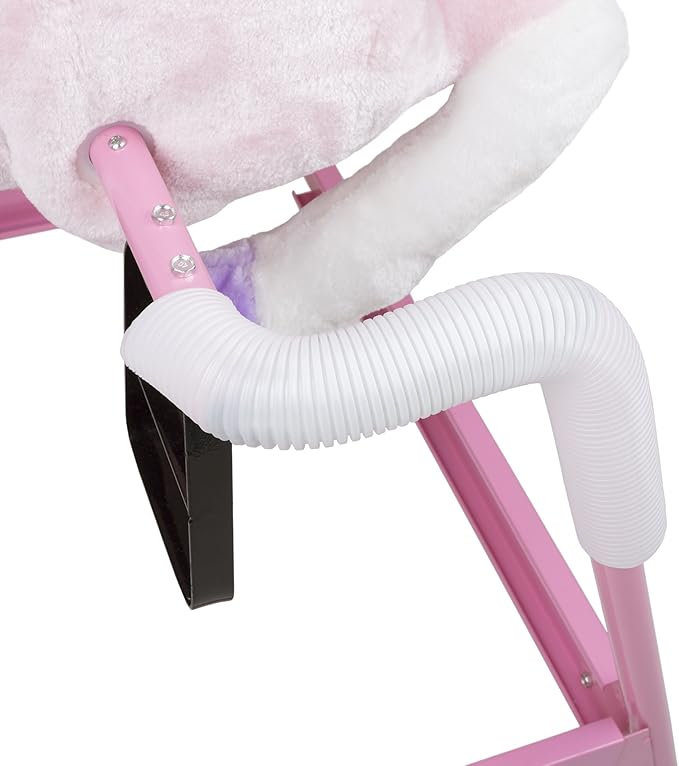Spring Rocking Horse - Plush Bouncy Ride-On Toy with Fun Sounds, Wood Handles, and Adjustable Stirrups for Kids Ages 3 to 6 by Happy Trails (Pink)