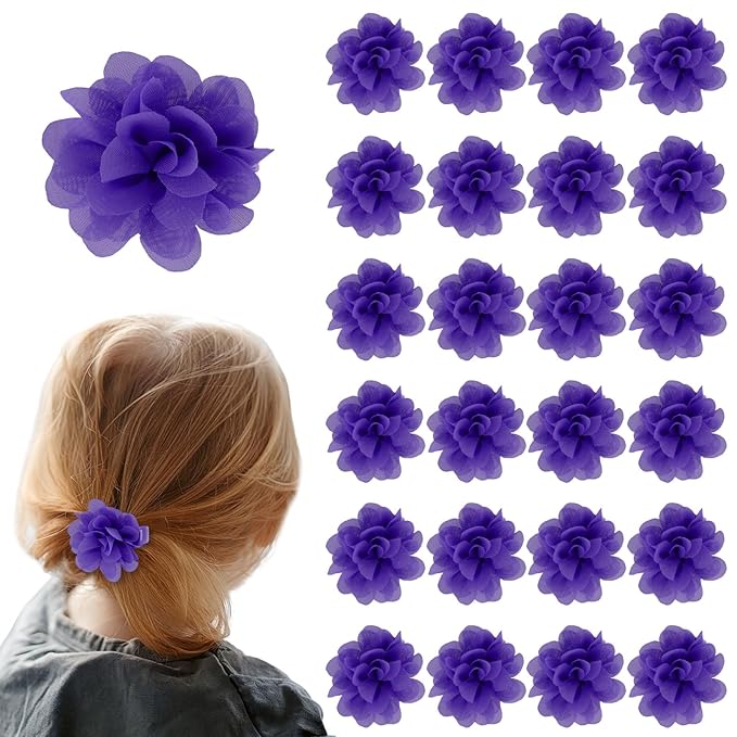 24 PCS 2" Chiffon Flower Hair Bows Clips Artificial Fabric Flower Tiny Baby Hair Clips Fine Accessories for Women Girls Kids (Purple)