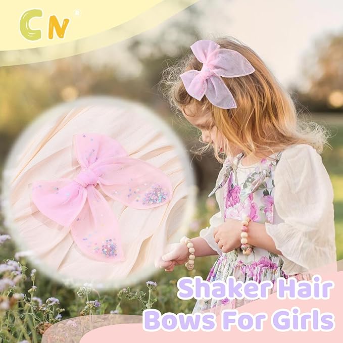 6 PCS Tulle Hair Bows for Girls, CN Toddler Bows with Glitter Star Alligator, Colorful Hair Barrettes Wedding Hair Accessories for Baby Girls Infants Toddler Teens Party (Type B)