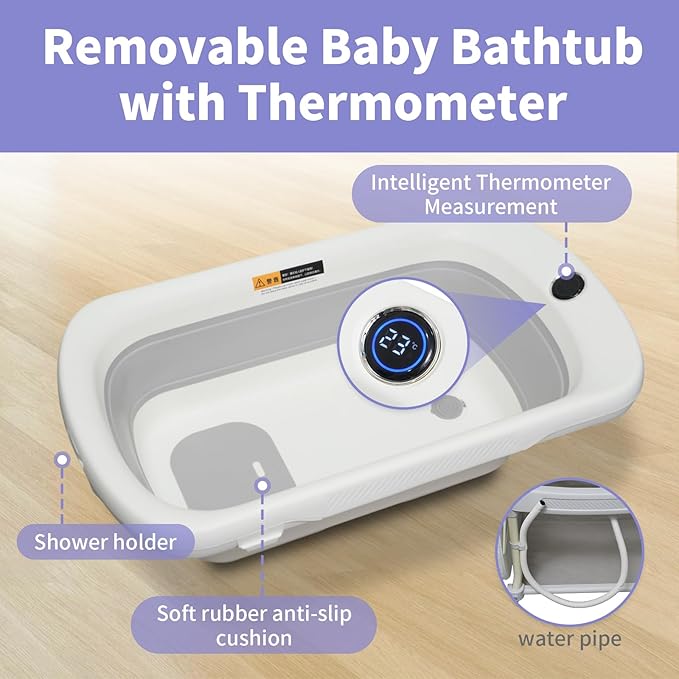 2 in 1 Baby Bathtub with Changing Table, DEYGIA Waterproof Diaper Changing Station Portable Changing Table Adjustable Height Nursery Organizer with Storage Rack for Newborn Infant Toddler, Cat Pattern