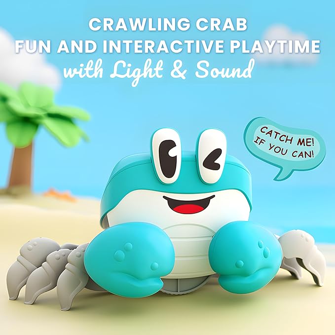 BEKILOLE Crawling Crab Baby Toys | Boys Gifts Interactive Fun for Tummy Time Moving Walking Running | Musical Toddler Boys Girls Birthday Gift Toys 0+ Months | Battery NOT Included - Blue