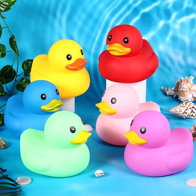 Deekin 6 Pcs 5 Inch Multicolor Large Rubber Duck Assortment Toy Duckies Bulk Giant Squeak Rubber Duckies for Kid Baby Bath Shower Pool Classroom Summer Beach Activity