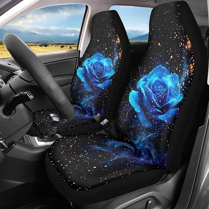 Blue Rose Car Front Seat Covers Waterproof Car Seat Cover for Front Seat Set of 2 Removable Automotive Accessories Elastic Fabrics Universal Fit Most Cars,SUV, Trucks