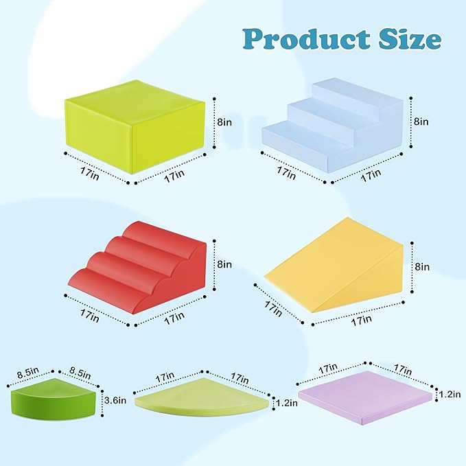 7-Piece Foam Climbing Blocks for Toddlers & Babies 1-5: Ultimate Indoor Play Toy Set with Soft PU Leather, Safe Crawling, Walking & Sensory Motor Skills Activity Blocks