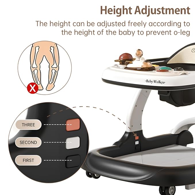 Baby Walker with Wheels Music and Lights with 9 Adjustable Heights Anti-Fall Baby Walker and Bouncer Combo for Boys Girls Babies 6-18 Months