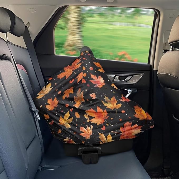 AFPANQZ Maple Leaves Baby Car Seat Covers for Girls All Weather Multifunctional Infant Car Seat Canopy Nursing Breastfeeding Scarf Shield Soft Breathable Stretchy 360 Coverage for Babies