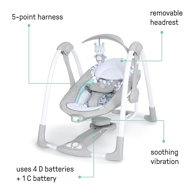 Ingenuity ConvertMe 2-in-1 Compact Portable Automatic Baby Swing & Infant Seat, Battery-Powered Vibrations, Nature Sounds, 0-9 Months 6-20 lbs (Raylan)