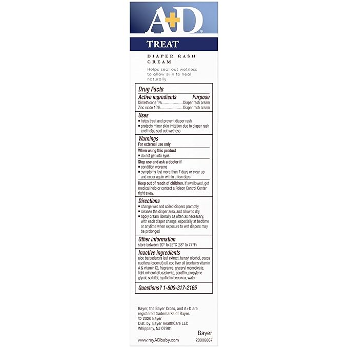 A+D Diaper Rash Cream, Zinc Oxide Cream, 4 oz (113 g) by A&D