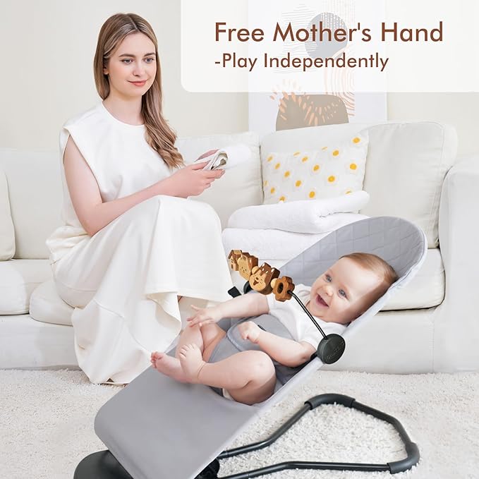 iGRATENS Three-Dimensional Baby Bjorn Bouncer Toy Bar, Toy for Baby Bouncer Soft & Bliss, Easy to Attach and Remove, 360°Rotating Natural Wooden Toys, Double-Sided Raised Design, Cat & Dog