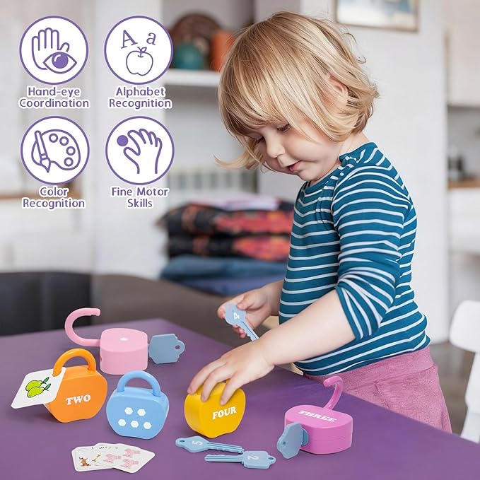 5 Sets Lock and Key Sensory Toy, Number Counting & Matching Math Games, Preschool Learning Activities, Educational Montessori Toddlers Toys for 3 Year Old