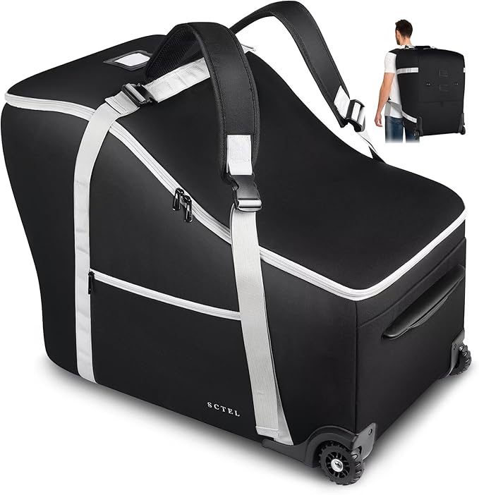 SCTEL Infant Car Seat Travel Bag Backpack for Airplane, Fits Doona Car Seat Stroller and Base, Padded Carseat Cover for Air Travel, Nuna Pipa Car Seat Travel Bag with Wheels