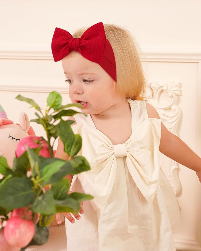 jollybows 3PCS Baby Bows Headbands Soft Nylon Baby Girl Headbands for Newborn Infant Toddler Kids Cute Bow Wide Hairbands Hair Accessories(White+Red+Pink)