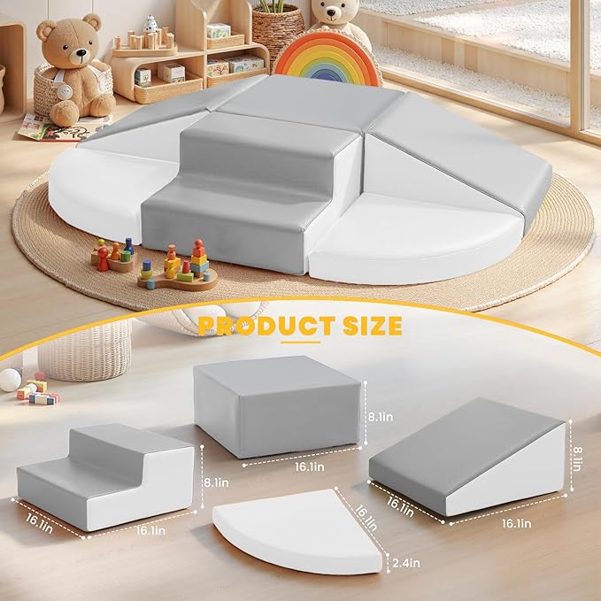 Hoohtoot Soft Foam Climbing Blocks for Toddlers: 6-Piece PU Leather Play Set - Kids Climbing and Crawling Toys - Indoor Baby Play Structure - Fun Learning Gym